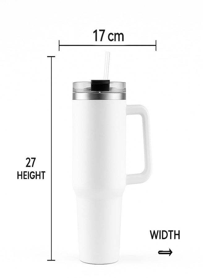 XL Kitchen كوب مطبخ كبير جدًا من الفولاذ المقاوم للصدأ، معزول بتفريغ الهواء المزدوج، لحفظ المشروبات الساخنة والباردة، مع غطاء وماصة - سعة 1200 مل، مثالي للمنزل، المكتب، النادي الرياضي، كهدية، أو للسفر | أبيض - Image 5